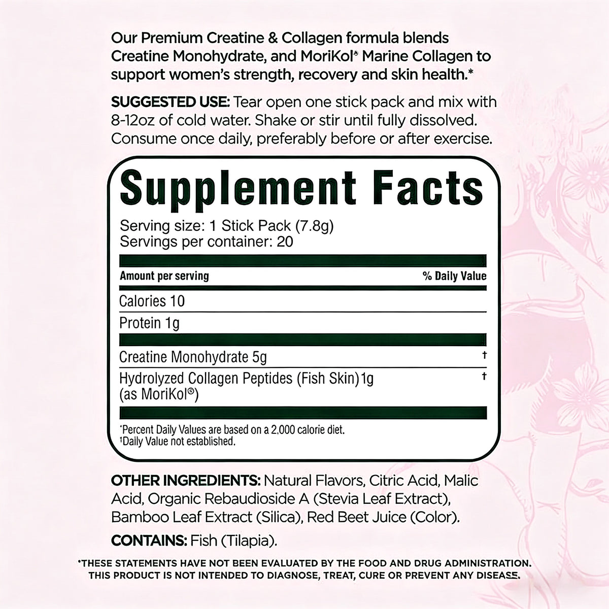 Creatine & Collagen Stick Packs,5g Creatine Monohydrate + 1g MoriKol Collagen -Supports Strength, Recovery & Skin Health ,20 Servings