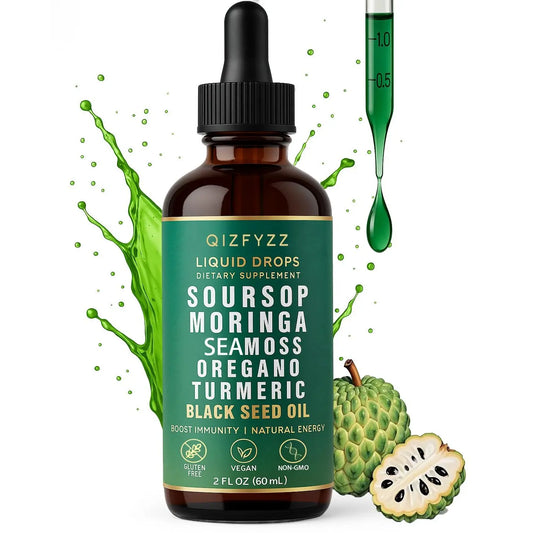 Soursop Bitters Liquid Drops 10-in-1 with  Moringa, Turmeric, Black Seed Oil, Oregano| Herbal Extracts for Overall Health | Vegan, Non-GMO | 2 fl. oz