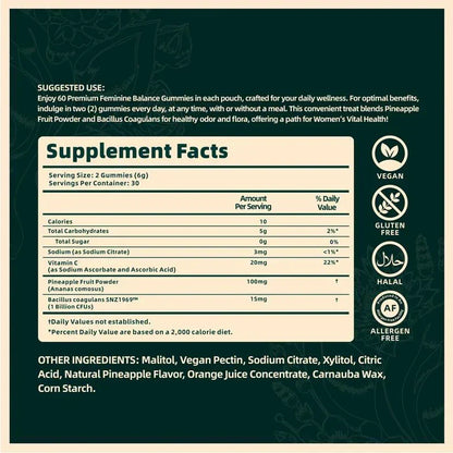 Feminine Balance Gummies for Women - Probiotic & Vitamin C Support for Intimate Health & Immunity