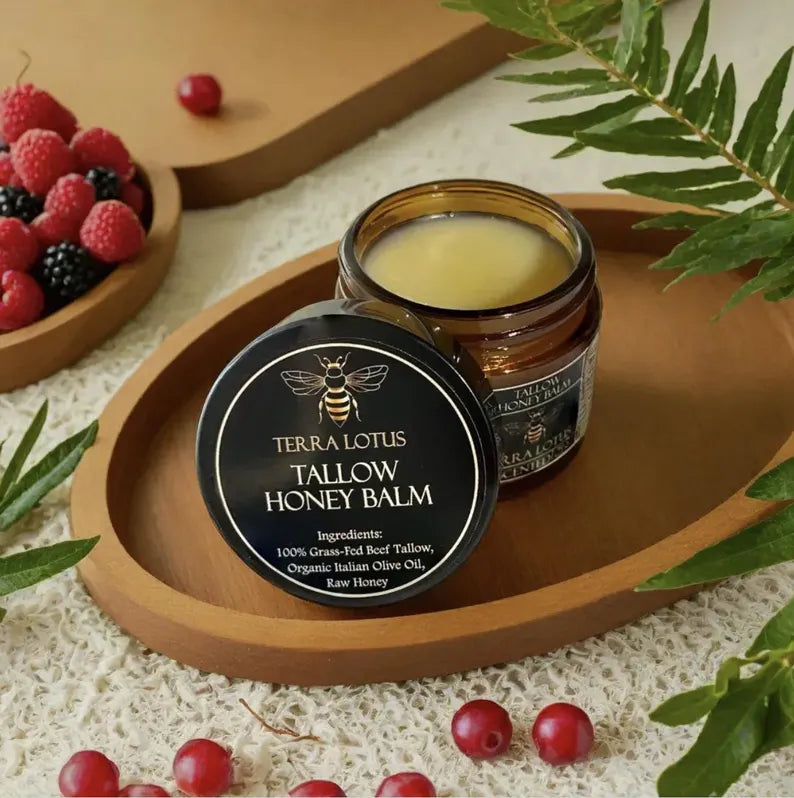 Organic Grass-Fed Beef Tallow Balm with Raw Honey - Moisturizing Cream for Soft, Smooth Skin - Handmade All-Natural Moisturizer 57g.