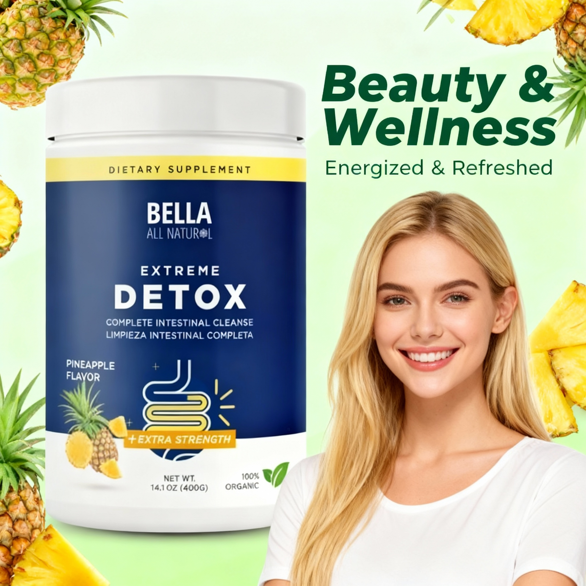 Extreme Detox Powder (Pineapple) Sleep Balance, Detox & Skin Radiance，No Added Sugar