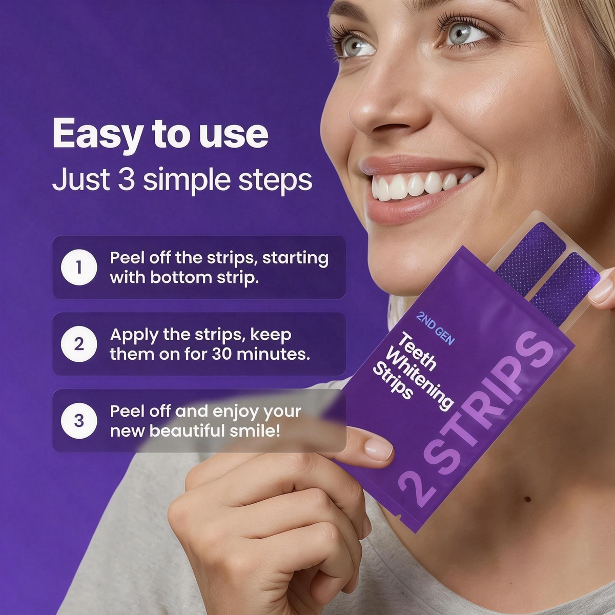 2026 Purple Teeth Whitening Strips - 42 strips 21 Whitening Sessions - Safe for Enamel - Non Sensitive Teeth Whitening - Peroxide-Free