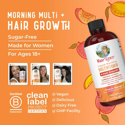 Liquid Morning Multivitamin + Hair Growth - Peach Mango
