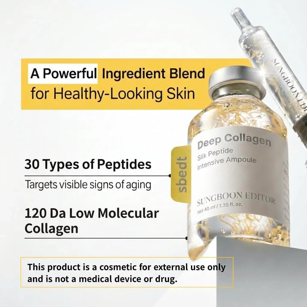 Intensive Silk Peptide Ampoule, Copper Peptides Serum for Face with Collagen & Multi Peptides, Hydrating Korean Skincare Facial Serum for Smooth-Looking Skin, 1.35 fl oz