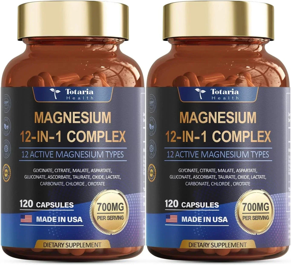 (2PC)Magnesium 12 in 1 Complex 700mg - Glycinate Citrate Malate Taurate