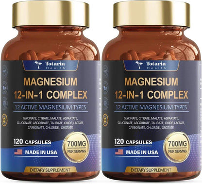 (2PC)Magnesium 12 in 1 Complex 700mg - Glycinate Citrate Malate Taurate