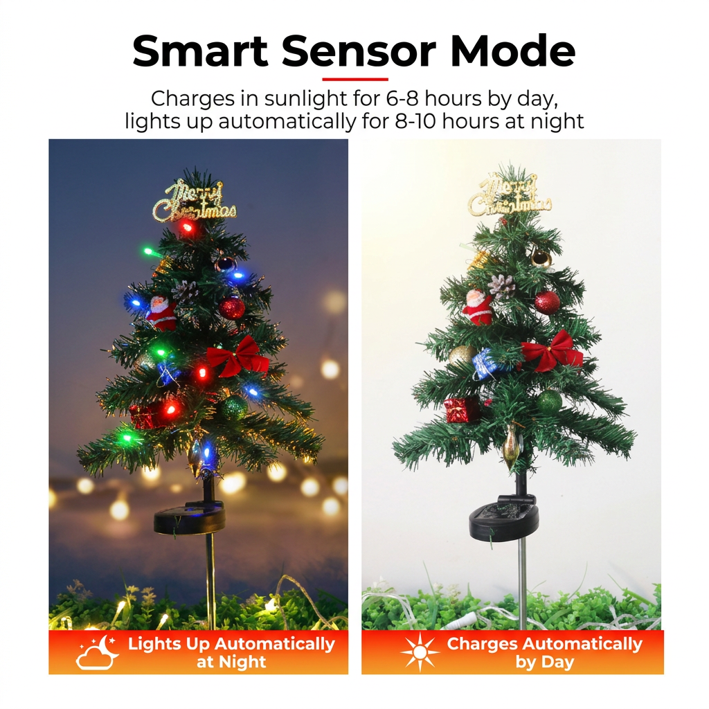 Solar Christmas Tree Stake Lights – Outdoor LED Pathway & Garden Decorations