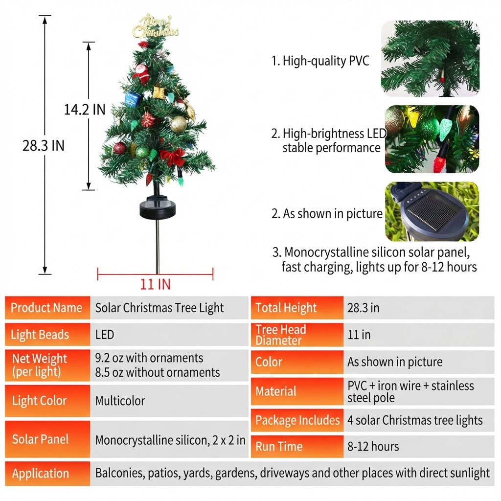 Solar Christmas Tree Stake Lights – Outdoor LED Pathway & Garden Decorations