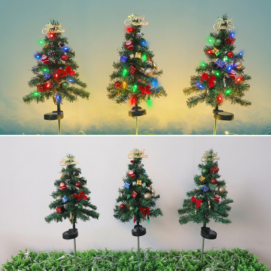 Solar Christmas Tree Stake Lights – Outdoor LED Pathway & Garden Decorations